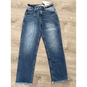 NWT KanCan High Rise Slim Straight Jeans‎ Distressed Frayed Hem Size 3 25